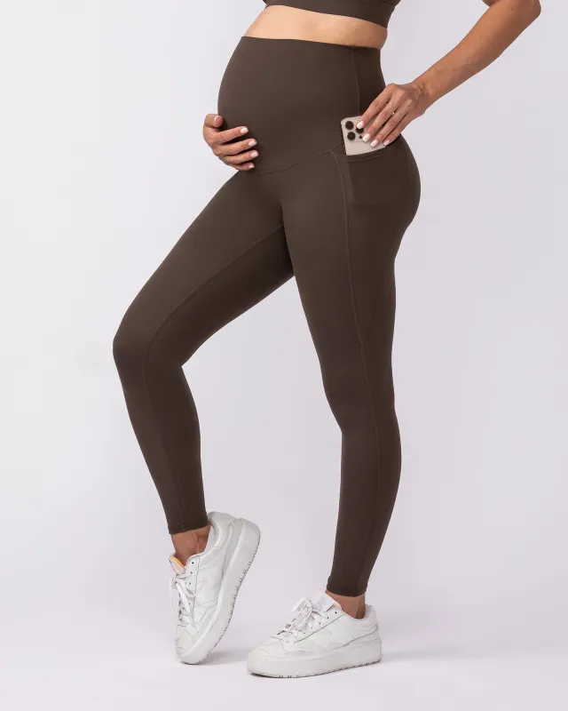 Maternity Everyday Pocket Leggings - Deep Brown sold by Muscle Nation