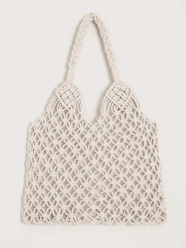 White Woven Cotton Tote Bag sold by BERLOOK