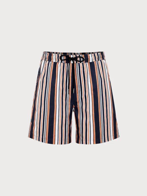 Hapnix® - Orange Contrast Stripe Men's 7" Swim Trunks sold by BERLOOK