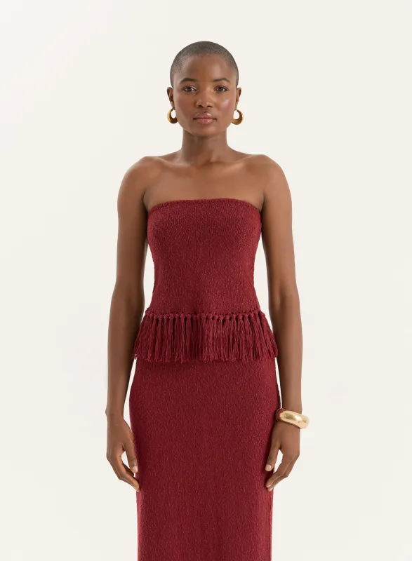 Burgundy Tassel Trim Knitted Bandeau Top- Gabby sold by 4th and Reckless