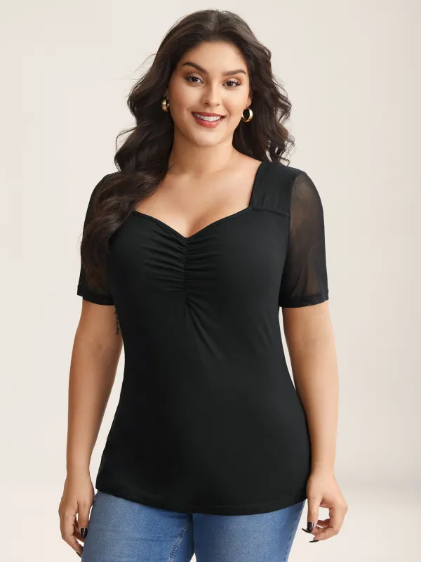 Sheer Sleeve Fitted Sweetheart Plain Top sold by Bloomchic