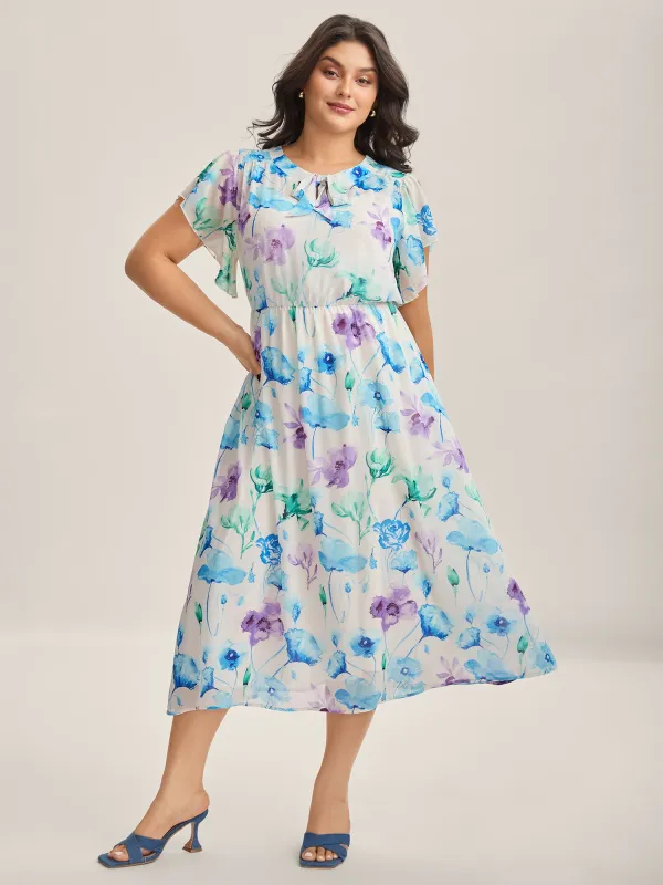 Breezy Floral Stretchy Waist Sheer Midi Dress sold by Bloomchic