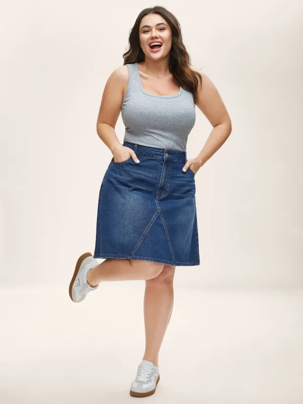 A-Line Crisscross Lines Denim Skirt sold by Bloomchic