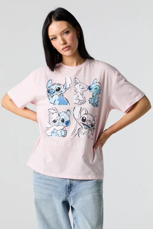 T-shirt de coupe garçonne rose à imprimé Stitch & Angel sold by Urban Planet