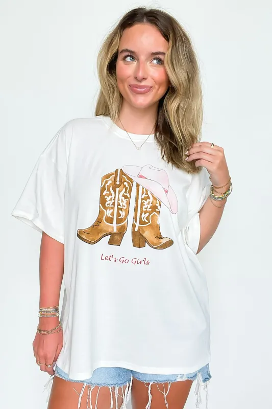 Let's Go Girls Boot Graphic Oversized Tee sold by Madison + Mallory