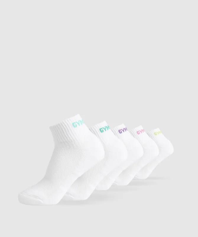 Gymshark Quarter Socks 5pk - Yellow/Pink/Tropical Turquoise/Turquoise/Purple sold by Gymshark