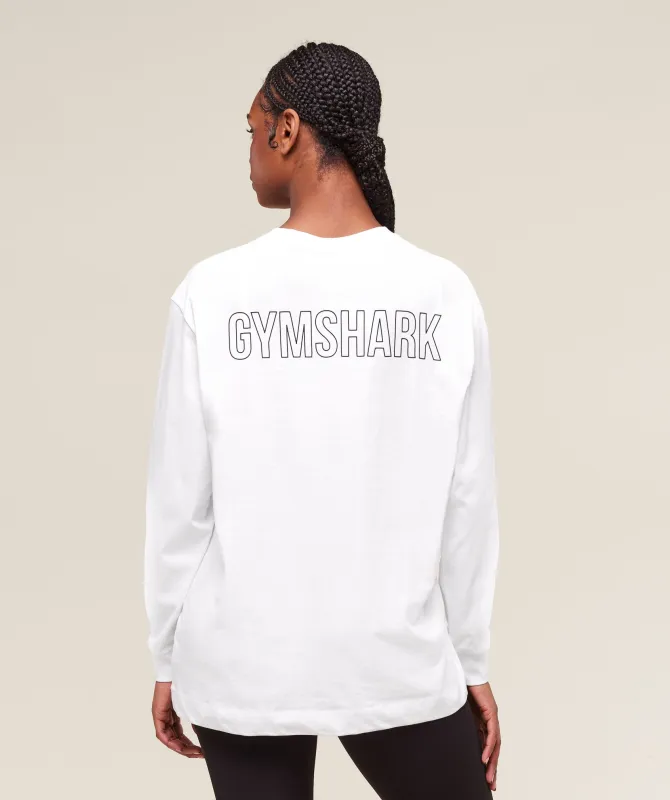 Gymshark Trace Graphic Long Sleeve Top - White sold by Gymshark