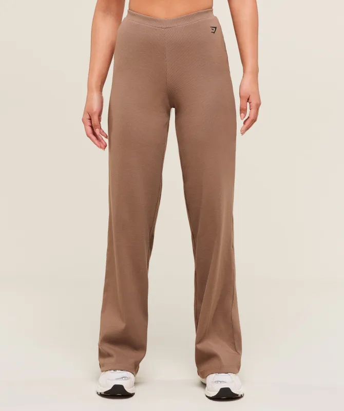 Gymshark Ribbed Cotton Straight Leg Pants - Mocha Mauve/Black sold by Gymshark