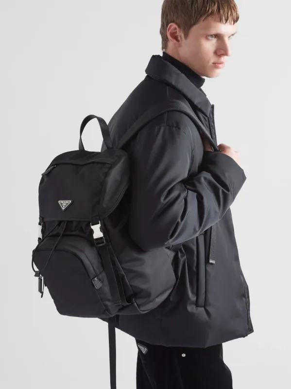 Black Re-Nylon and Saffiano Leather Backpack sold by Fashion Clinic