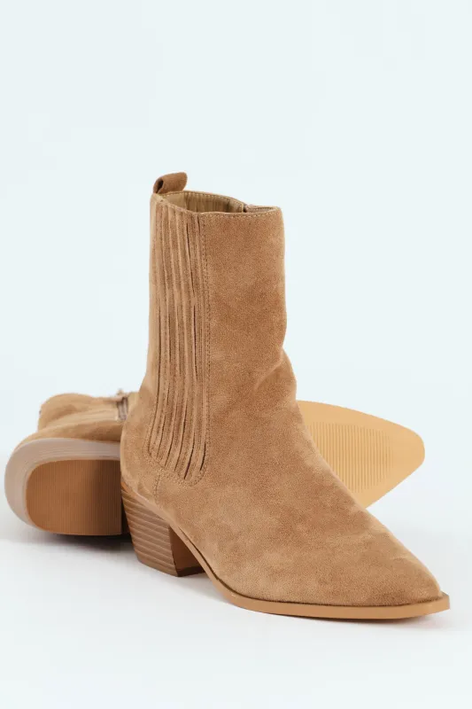 Microfibre Western Ankle Boot - Taupe sold by Edgars