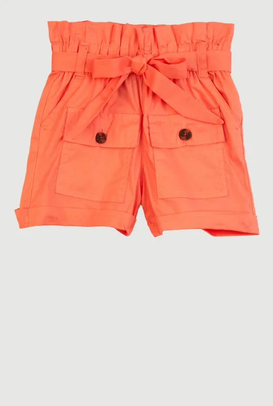 Little Girls Paper Bag Waist Cargo Pocket Shorts sold by Rainbow