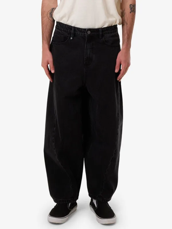 Barrel Leg Balloon Baggy Denim Jean - Aged Black sold by Thrills