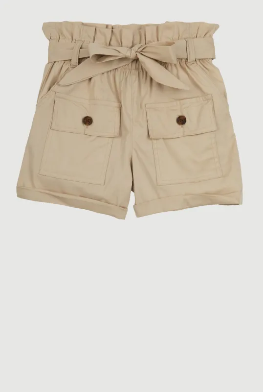 Girls Paper Bag Waist Cargo Shorts sold by Rainbow