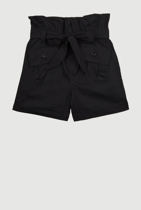 Girls Poplin Paper Bag Waist Cargo Shorts sold by Rainbow