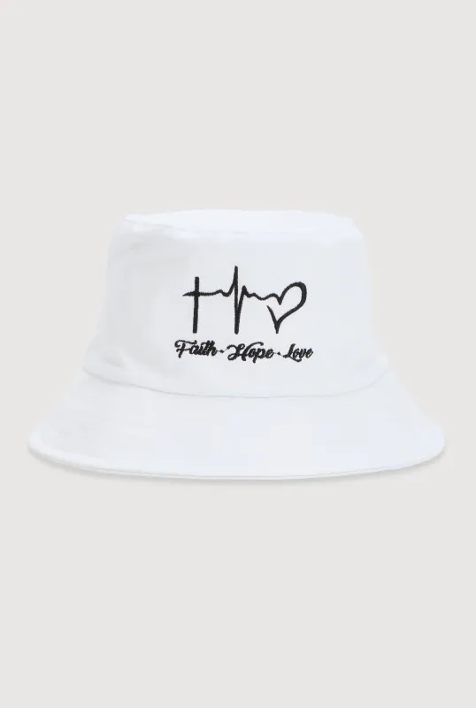 Faith Hope Love Embroidered Bucket Hat sold by Rainbow