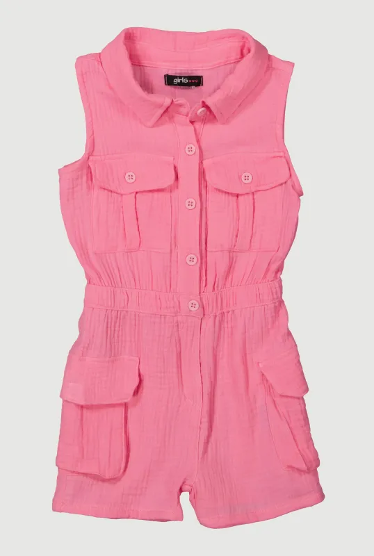 Little Girls Gauze Knit Utility Romper sold by Rainbow