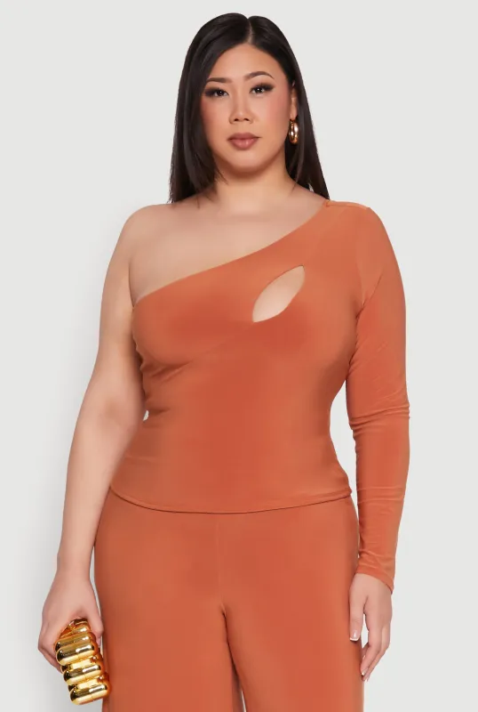 Plus Size One Shoulder Keyhole Top sold by Rainbow