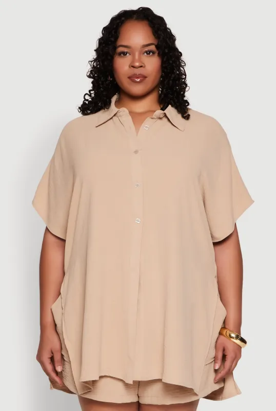 Plus Size Airy Oversized Slit Hem Shirt sold by Rainbow