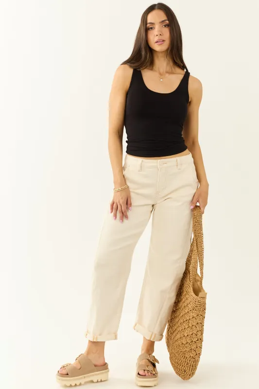 Risen Ivory High Rise Cuffed Stretchy Barrel Jeans sold by Lime Lush