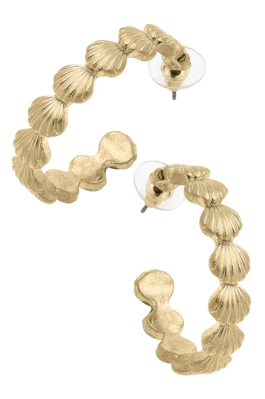 Catalina Cockle Shell Hoop Earrings in Shiny Gold sold by Canvas Style