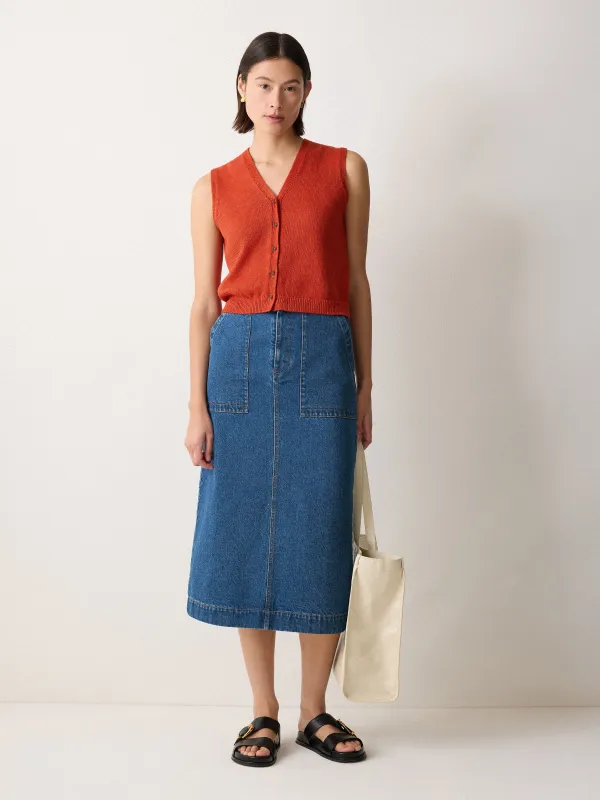 Denim Patch Pocket Midi Skirt | Vintage Mid Blue sold by Jigsaw