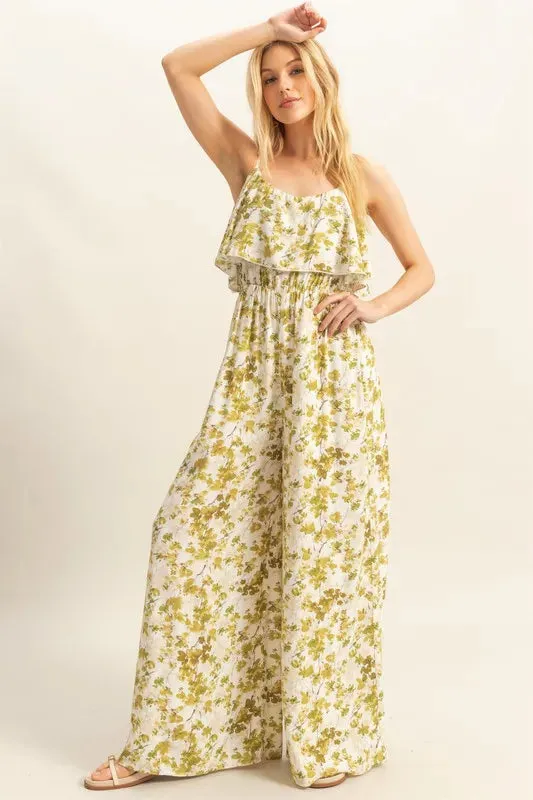 Floral Print Spaghetti Strap Wide Leg Jumpsuit sold by Skemo