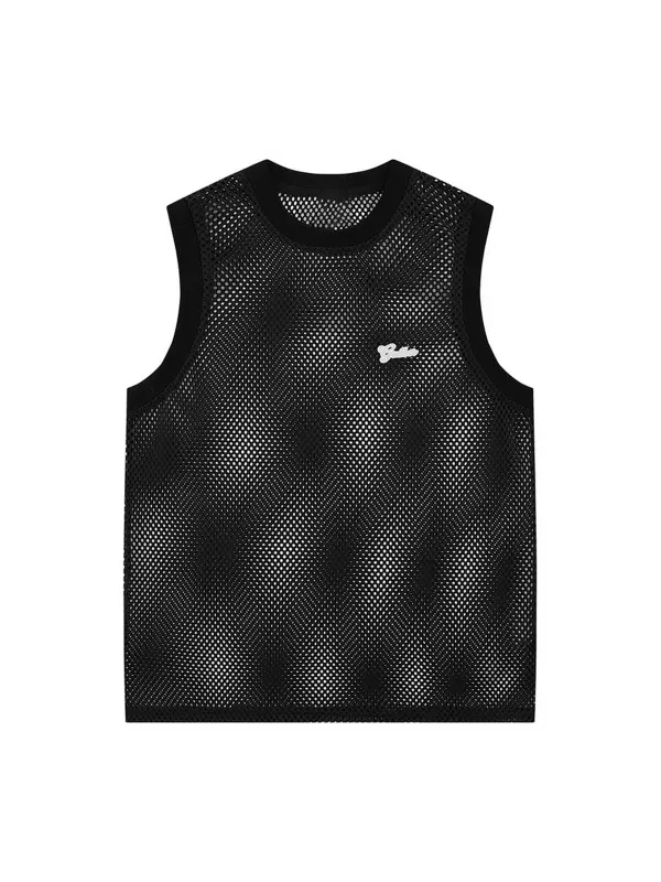 Hollow Sports Mesh Embroidered Letters Vest sold by Thesupermade