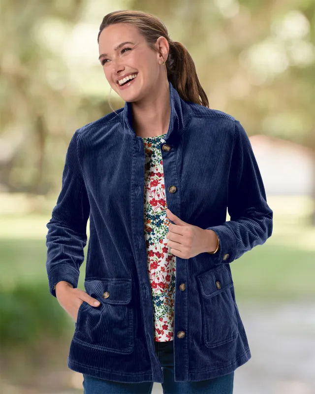 Appleseeds Women's Wide-Wale Corduroy Shirt Jacket - Blue - 1X - Womens Plus sold by Buff