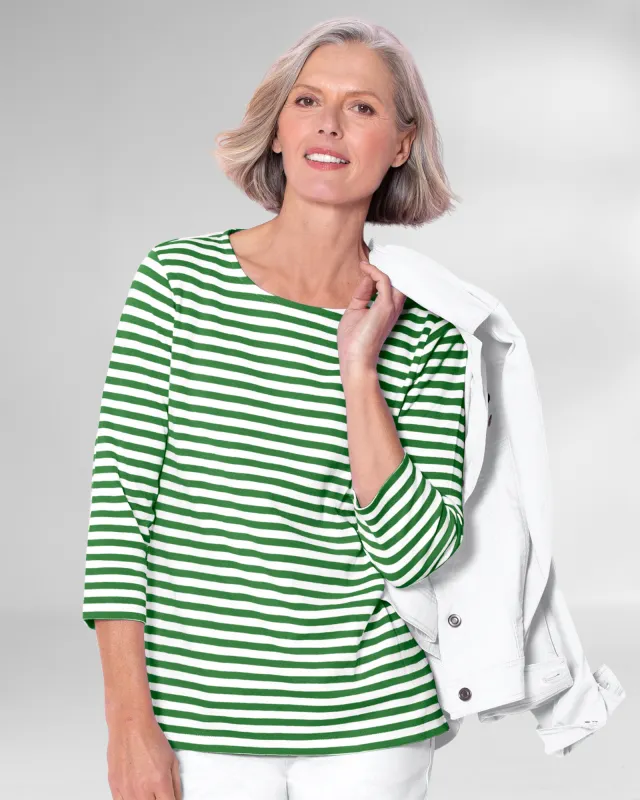 Appleseeds Women's Essential Cotton Striped Three-Quarter-Sleeve Tee - Multi - 1X - Womens Plus sold by Buff