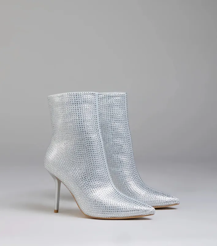 Bedazzled Allure Rhinestone Stiletto Booties sold by Windsor