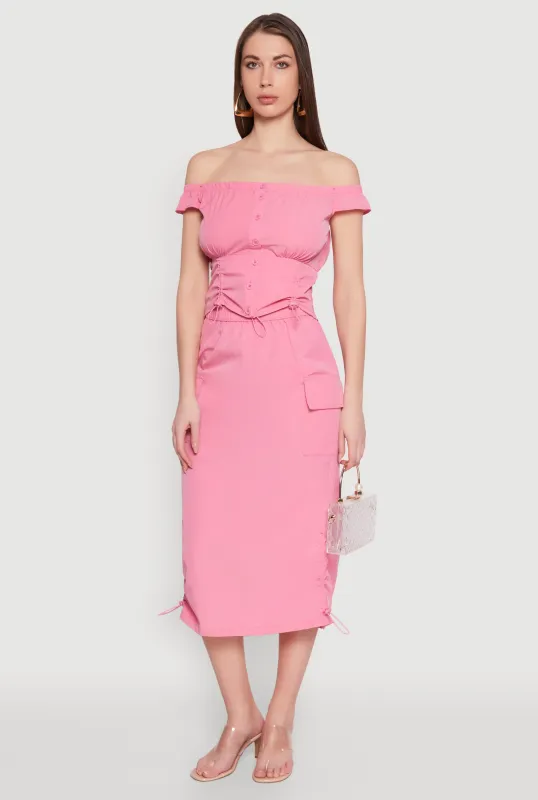 Toggle Drawstring Hem Midi Cargo Skirt sold by Rainbow