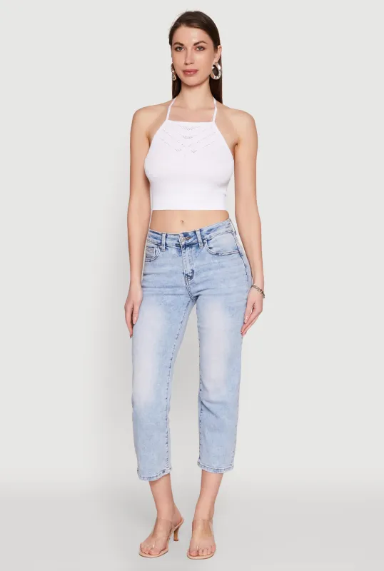 Seamless Laser Cut Cropped Halter Top sold by Rainbow
