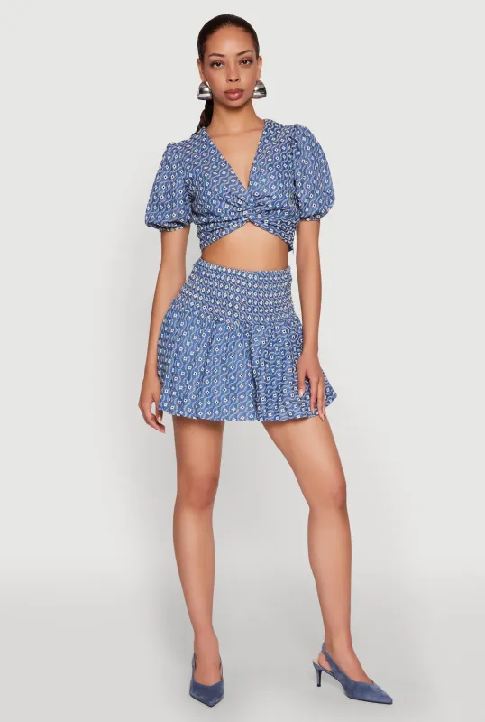 Smocked Waist Printed Mini Skirt sold by Rainbow