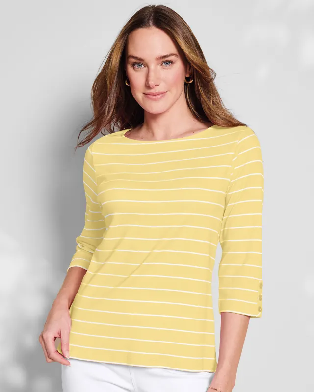 Appleseeds Women's Coastal Cotton Striped Bateau-Neck Tee - Multi - PM - Petite sold by Buff