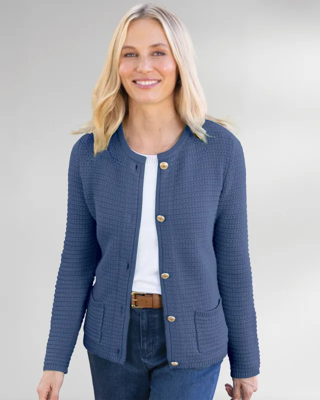 Appleseeds Women's Tisbury Textured Cardigan - Blue - XL - Misses sold by Buff