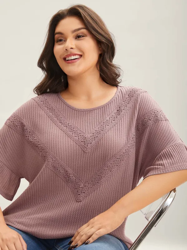 Textured Lace Ruffled Sleeve T-Shirt sold by Bloomchic