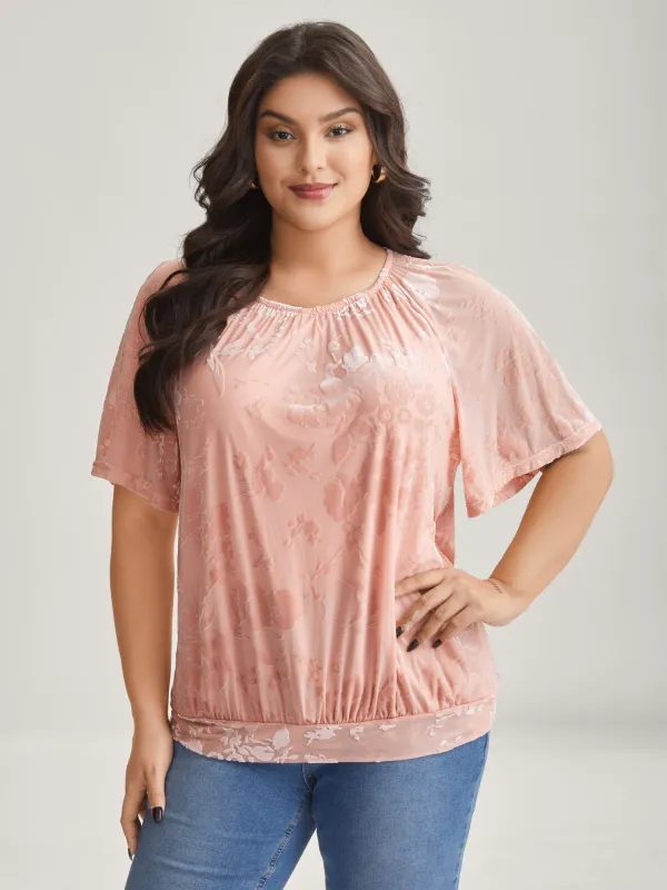Textured Stretchy Sheer Crew Neck T-Shirt sold by Bloomchic
