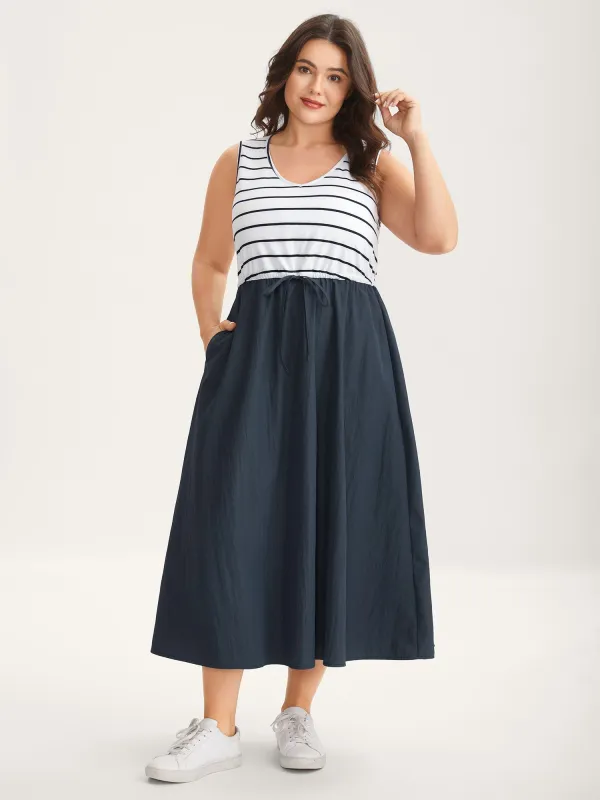 Stripes Color Contrast Pockets Midi Dress sold by Bloomchic