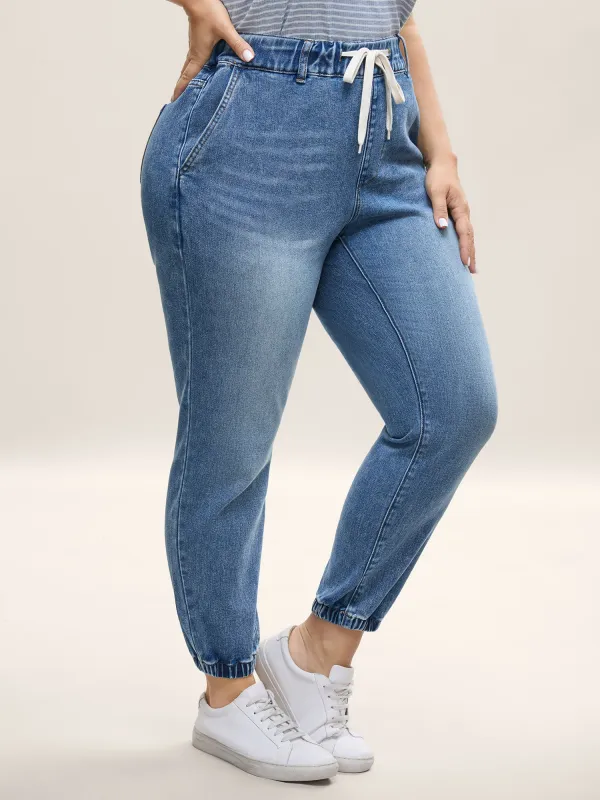 Drawstring Waist Jogger Boyfriend Jeans sold by Bloomchic