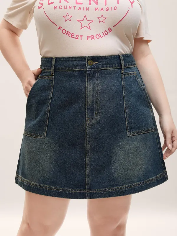 A-Line Seamed Denim Skirt sold by Bloomchic