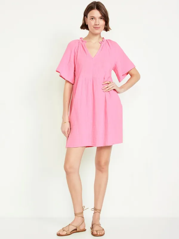 Split-Neck Crinkle Gauze Mini Swing Dress sold by GAP