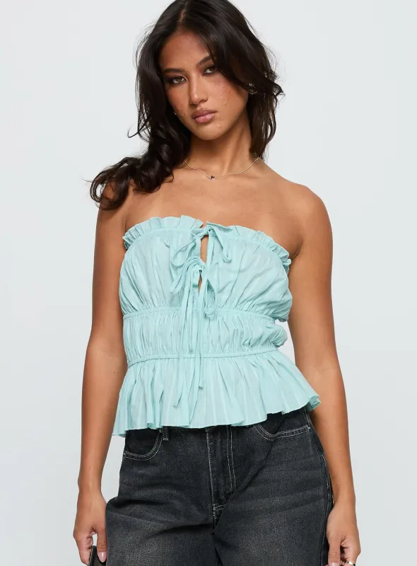 Sombre Tie Detail Strapless Top Blue sold by Princess Polly