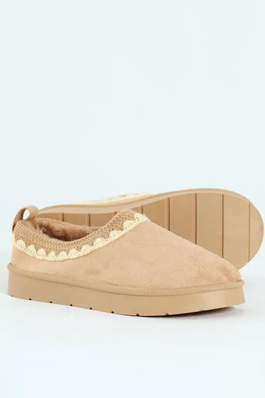 Embroidered Flatform Mule Slipper - Stone sold by Edgars 