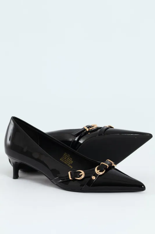 Tait 1 Pointed Toe Buckle Kitten Court Heel - Black sold by Edgars 