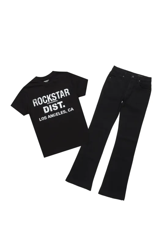 Boys Lake Black/White T-Shirt/Dag Stacked Flare Jean Set sold by Rockstar Original