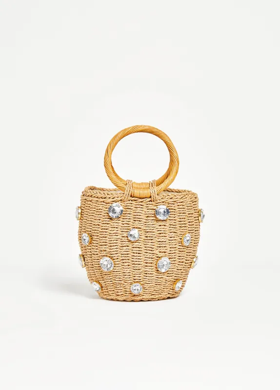 Crystal Straw Bucket Bag sold by Ashley Stewart