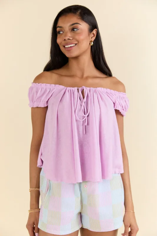 Minimal Essence Purple Off To Shoulder Knit Top SALE sold by Pink Lily