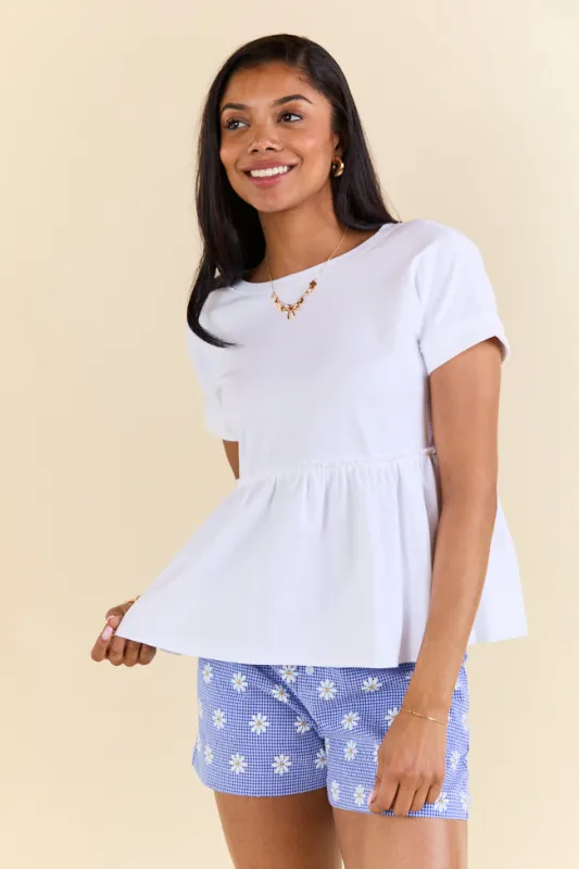 Plainly White Tie Back Peplum Knit Top SALE sold by Pink Lily
