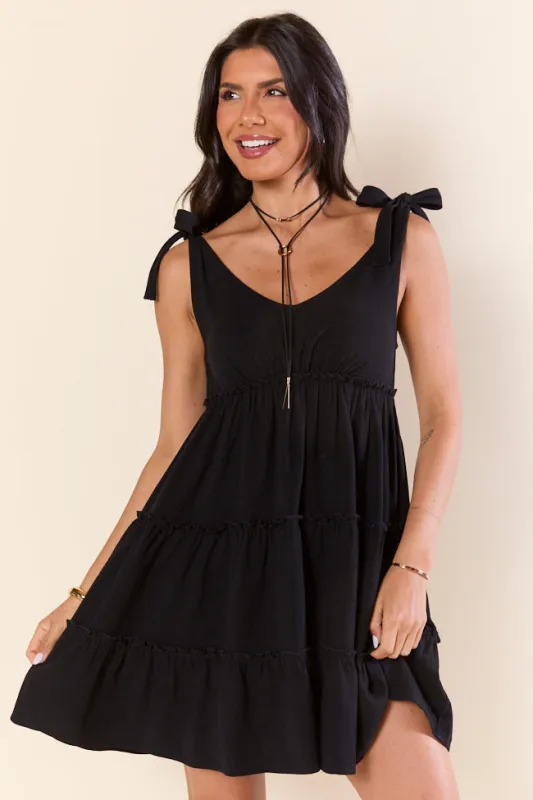 Sweetly Tied Black Tie Shoulder Mini Dress sold by Pink Lily