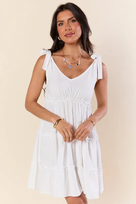 Sweetly Tied White Tie Shoulder Mini Dress FINAL SALE sold by Pink Lily